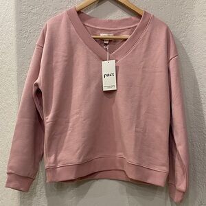 Pact Organic Cotton Courtside VNeck Fleece Sweatshirt Women Sz M Loungewear Pink